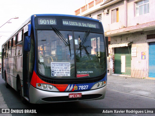 Viação Piracicabana 7827 na cidade de São Vicente, São Paulo, Brasil, por Adam Xavier Rodrigues Lima. ID da foto: 6460889.