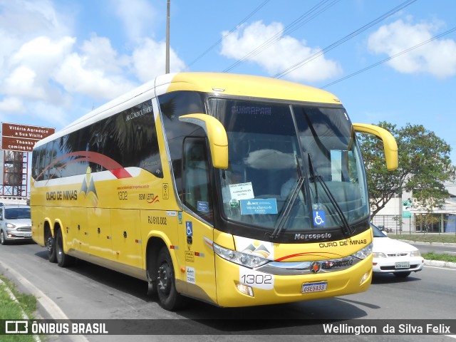 Ouro de Minas Transportes e Turismo 1302 na cidade de Vitória, Espírito Santo, Brasil, por Wellington  da Silva Felix. ID da foto: 7138856.