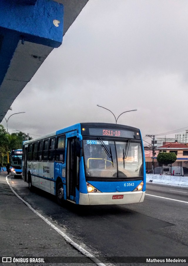 Viação Paratodos > São Jorge > Metropolitana São Paulo > Mobibrasil 6 3543 na cidade de São Paulo, São Paulo, Brasil, por Matheus Medeiros. ID da foto: 7136927.