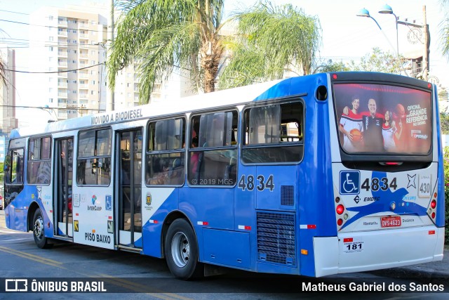 Onicamp Transporte Coletivo 4834 na cidade de Campinas, São Paulo, Brasil, por Matheus Gabriel dos Santos. ID da foto: 7139269.