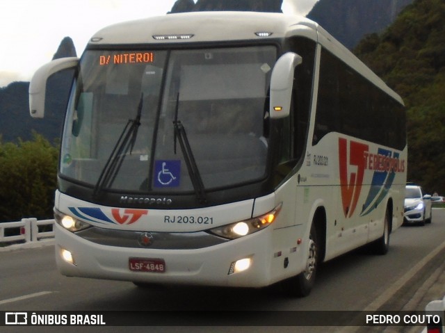 Viação Teresópolis RJ 203.021 na cidade de Teresópolis, Rio de Janeiro, Brasil, por PEDRO COUTO. ID da foto: 7139773.