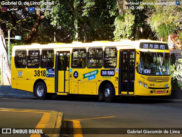 Auto Ônibus Três Irmãos 3818 na cidade de Jundiaí, São Paulo, Brasil, por Gabriel Giacomin de Lima. ID da foto: 7150200.