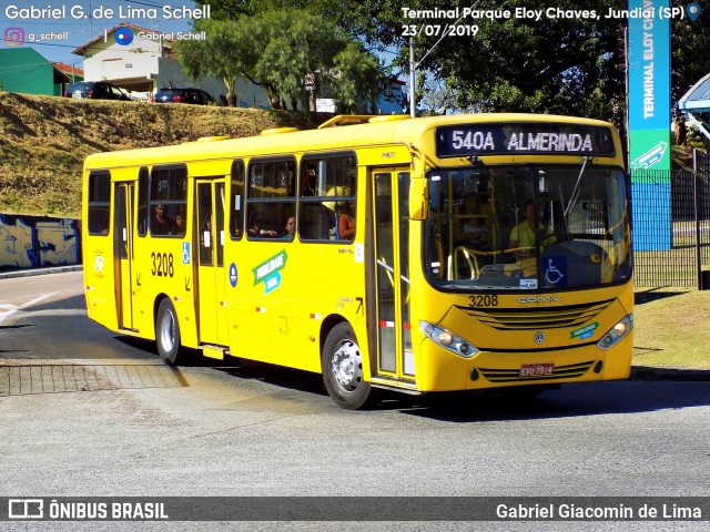 Auto Ônibus Três Irmãos 3208 na cidade de Jundiaí, São Paulo, Brasil, por Gabriel Giacomin de Lima. ID da foto: 7153051.