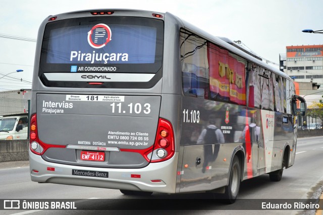 Viação Pirajuçara 11.103 na cidade de Taboão da Serra, São Paulo, Brasil, por Eduardo Ribeiro. ID da foto: 7151415.