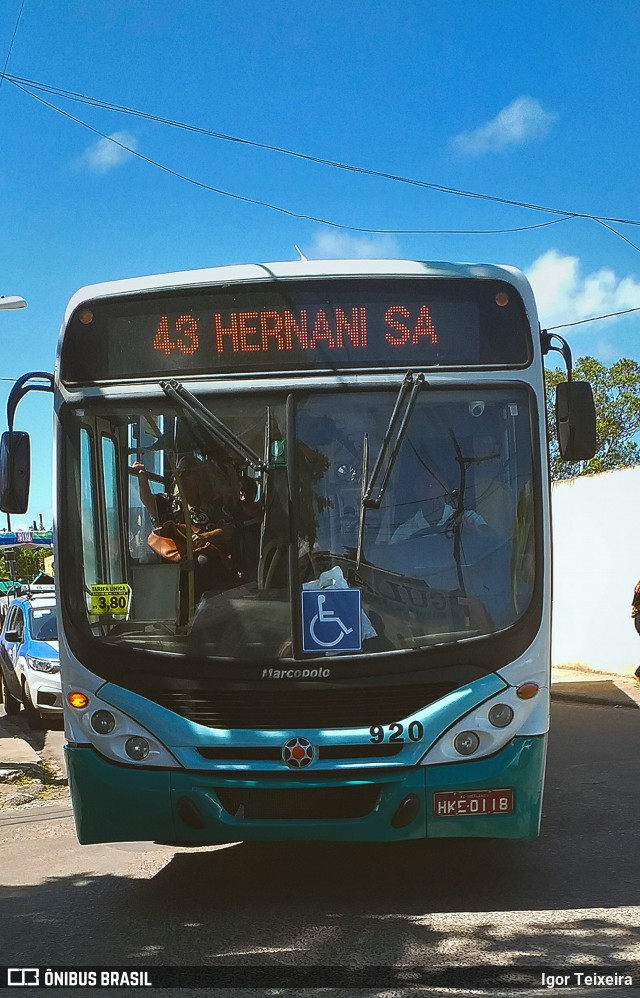 Transportes Urbanos São Miguel de Ilhéus 920 na cidade de Ilhéus, Bahia, Brasil, por Igor Teixeira. ID da foto: 7157650.