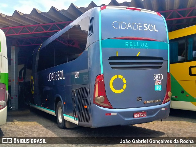 Viação Cidade Sol 5870 na cidade de Vitória da Conquista, Bahia, Brasil, por João Gabriel Gonçalves da Rocha. ID da foto: 7169546.