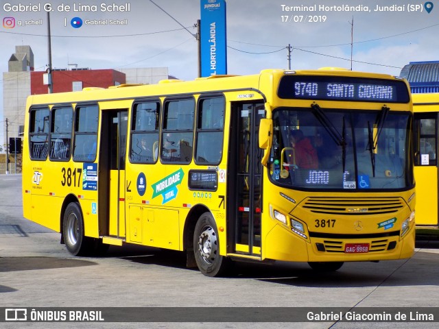 Auto Ônibus Três Irmãos 3817 na cidade de Jundiaí, São Paulo, Brasil, por Gabriel Giacomin de Lima. ID da foto: 7116129.