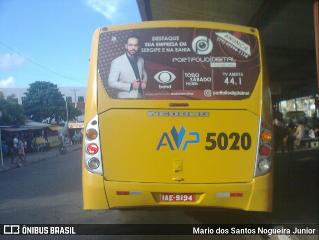 AVP - Auto Viação Paraíso 5020 na cidade de Aracaju, Sergipe, Brasil, por Mario dos Santos Nogueira Junior. ID da foto: 7114388.