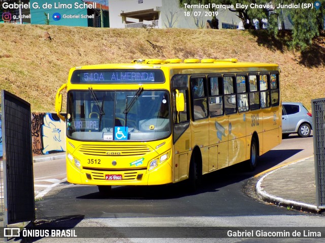 Auto Ônibus Três Irmãos 3512 na cidade de Jundiaí, São Paulo, Brasil, por Gabriel Giacomin de Lima. Número da foto: #7119758.