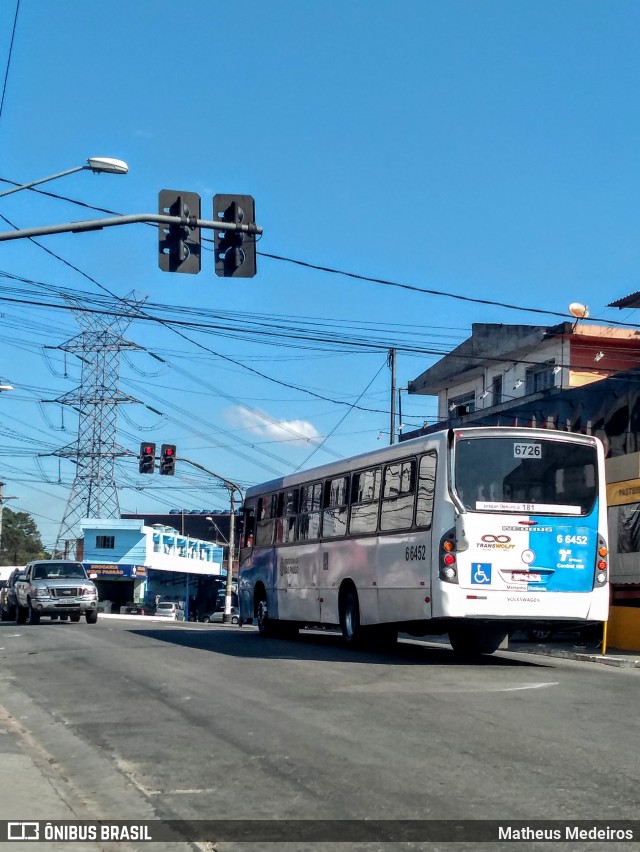 Transwolff Transportes e Turismo 6 6452 na cidade de São Paulo, São Paulo, Brasil, por Matheus Medeiros. ID da foto: 7121891.