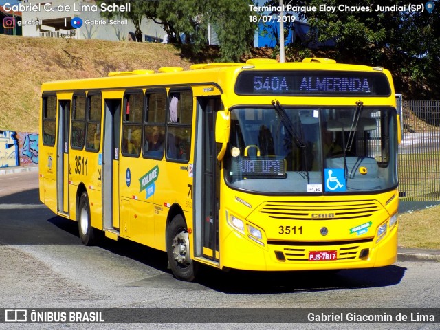 Auto Ônibus Três Irmãos 3511 na cidade de Jundiaí, São Paulo, Brasil, por Gabriel Giacomin de Lima. Número da foto: #7124031.