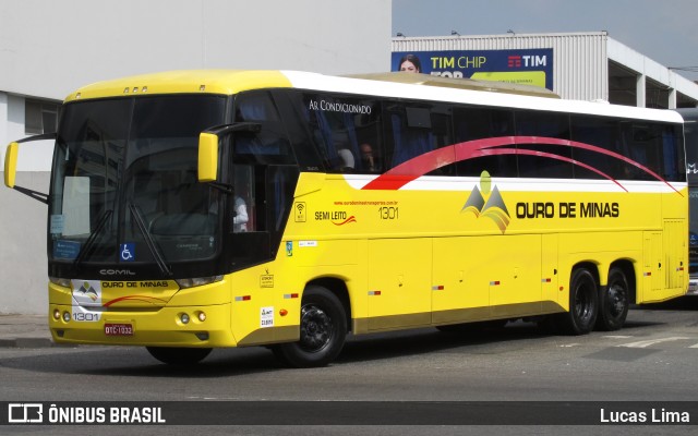 Ouro de Minas Transportes e Turismo 1301 na cidade de Rio de Janeiro, Rio de Janeiro, Brasil, por Lucas Lima. ID da foto: 7123899.