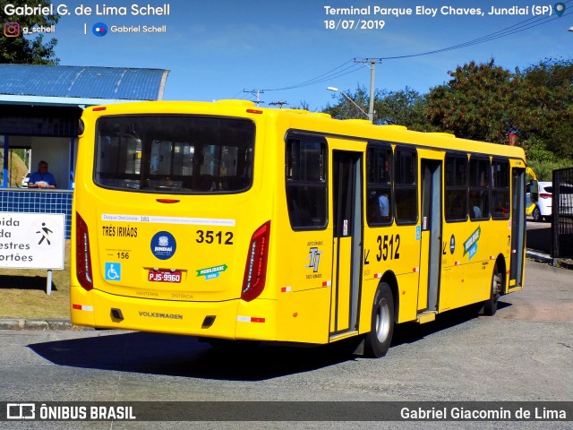 Auto Ônibus Três Irmãos 3512 na cidade de Jundiaí, São Paulo, Brasil, por Gabriel Giacomin de Lima. ID da foto: 7127448.