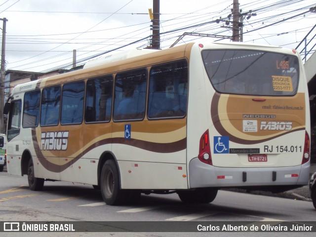 Transportes Fabio's RJ 154.011 na cidade de Rio de Janeiro, Rio de Janeiro, Brasil, por Carlos Alberto de Oliveira Júnior. ID da foto: 7126316.