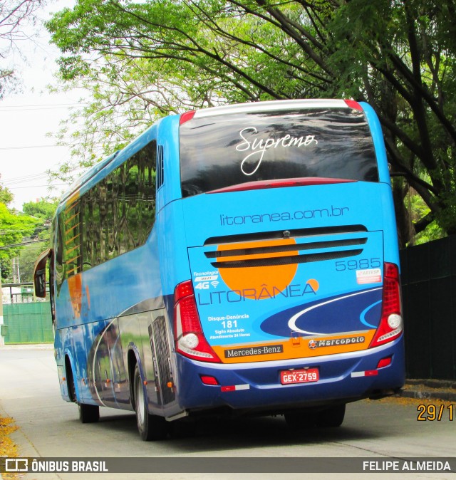 Litorânea Transportes Coletivos 5985 na cidade de São Paulo, São Paulo, Brasil, por FELIPE ALMEIDA. Número da foto: #7229132.