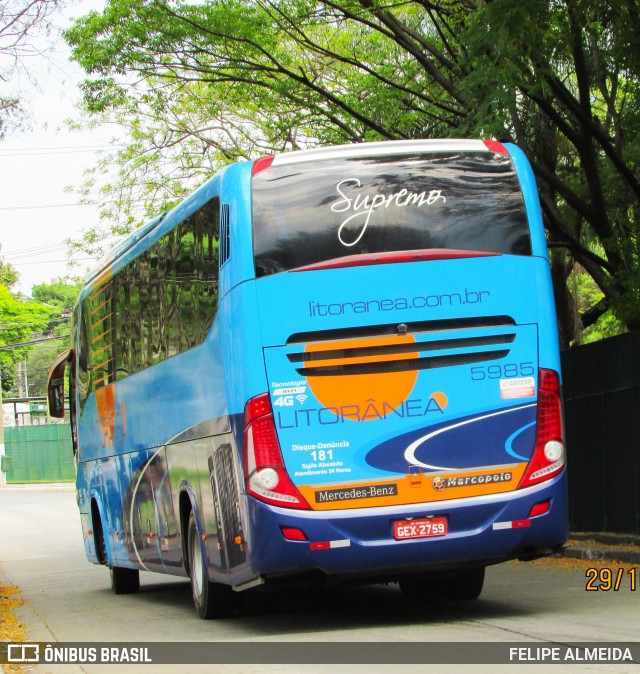 Litorânea Transportes Coletivos 5985 na cidade de São Paulo, São Paulo, Brasil, por FELIPE ALMEIDA. ID da foto: 7229132.