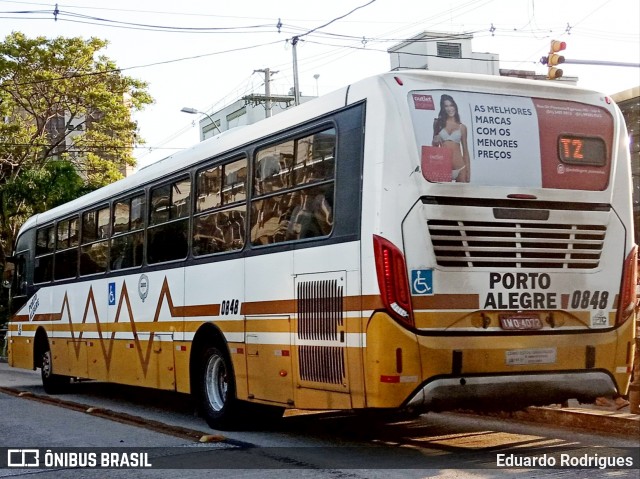 Companhia Carris Porto-Alegrense 0848 na cidade de Porto Alegre, Rio Grande do Sul, Brasil, por Eduardo Rodrigues. ID da foto: 7250730.