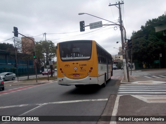 Viação Metrópole Paulista - Zona Leste 3 2299 na cidade de São Paulo, São Paulo, Brasil, por Rafael Lopes de Oliveira. Número da foto: #7250672.