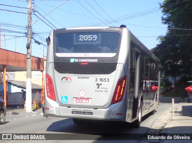 Viação Metrópole Paulista - Zona Leste 3 1653 na cidade de São Paulo, São Paulo, Brasil, por Eduardo de Oliveira. ID da foto: 7261324.