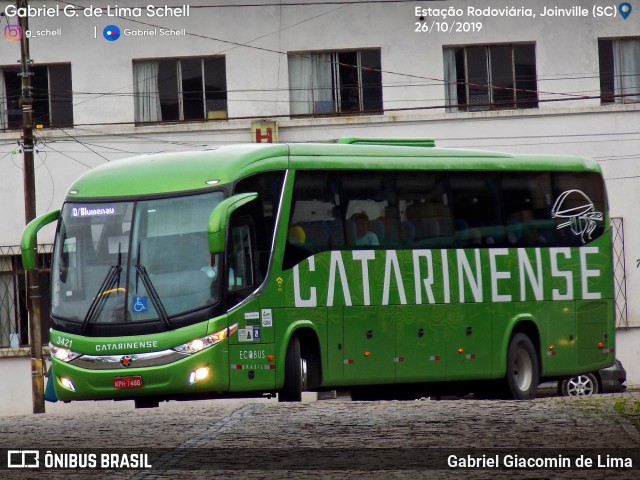 Auto Viação Catarinense 3421 na cidade de Joinville, Santa Catarina, Brasil, por Gabriel Giacomin de Lima. ID da foto: 7267282.