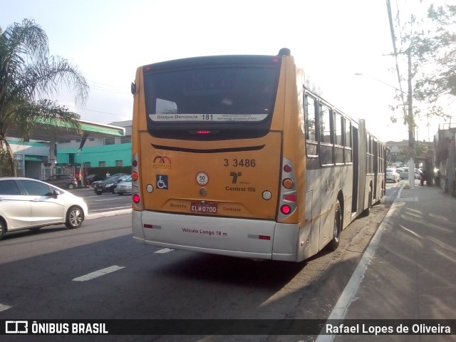 Viação Metrópole Paulista - Zona Leste 3 3486 na cidade de São Paulo, São Paulo, Brasil, por Rafael Lopes de Oliveira. ID da foto: 7207691.