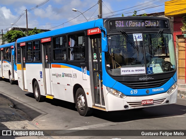Transcol - Transportes Coletivos Ltda. 619 na cidade de Recife, Pernambuco, Brasil, por Gustavo Felipe Melo. Número da foto: #7313845.