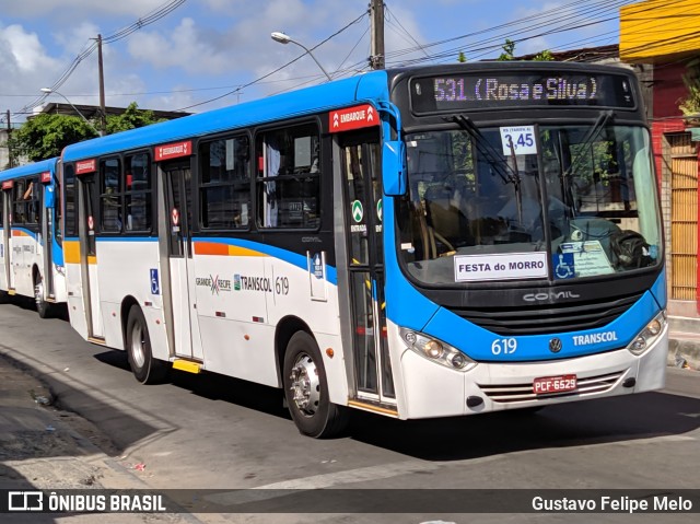 Transcol - Transportes Coletivos Ltda. 619 na cidade de Recife, Pernambuco, Brasil, por Gustavo Felipe Melo. ID da foto: 7313845.