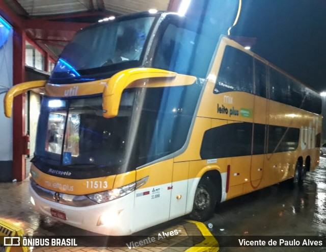 UTIL - União Transporte Interestadual de Luxo 11513 na cidade de Ribeirão Vermelho, Minas Gerais, Brasil, por Vicente de Paulo Alves. ID da foto: 7315614.