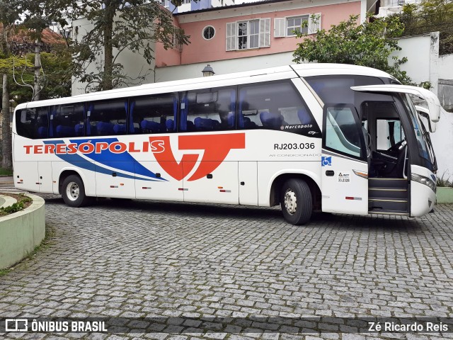 Viação Teresópolis RJ 203.036 na cidade de Petrópolis, Rio de Janeiro, Brasil, por Zé Ricardo Reis. ID da foto: 7323839.