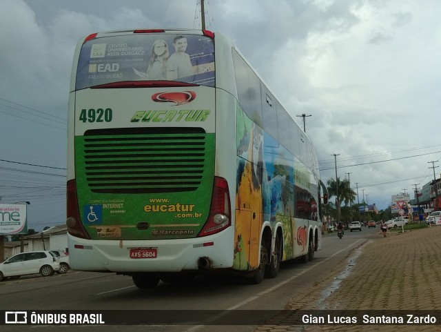 Eucatur - Empresa União Cascavel de Transportes e Turismo 4920 na cidade de Ji-Paraná, Rondônia, Brasil, por Gian Lucas  Santana Zardo. ID da foto: 7323590.