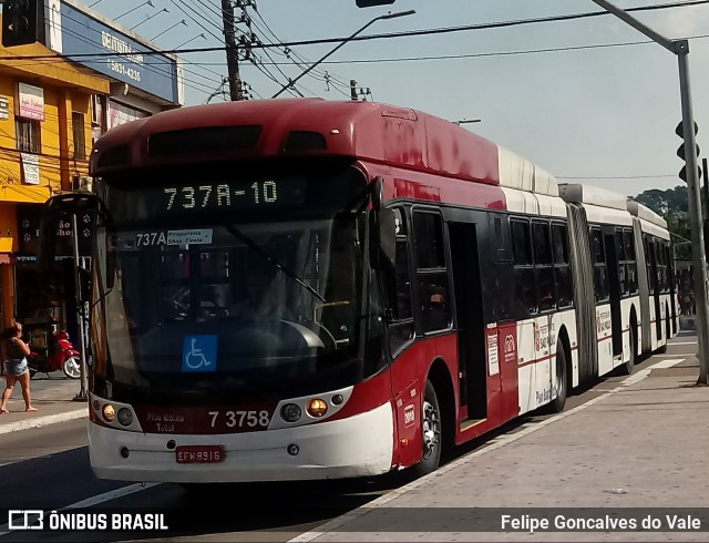 Viação Metrópole Paulista - Zona Sul 7 3758 na cidade de São Paulo, São Paulo, Brasil, por Felipe Goncalves do Vale. ID da foto: 7326800.