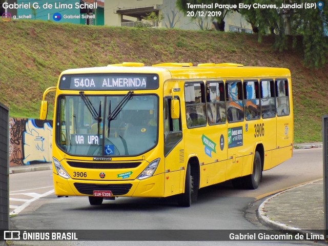 Auto Ônibus Três Irmãos 3906 na cidade de Jundiaí, São Paulo, Brasil, por Gabriel Giacomin de Lima. Número da foto: #7343996.