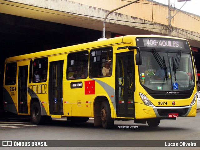 TCGL - Transportes Coletivos Grande Londrina 3374 na cidade de Londrina, Paraná, Brasil, por Lucas Oliveira . Número da foto: #7345888.