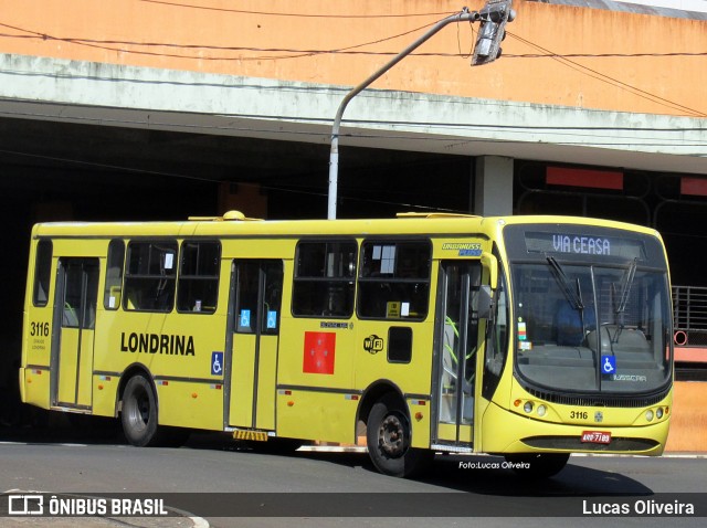 TCGL - Transportes Coletivos Grande Londrina 3116 na cidade de Londrina, Paraná, Brasil, por Lucas Oliveira . Número da foto: #7345909.