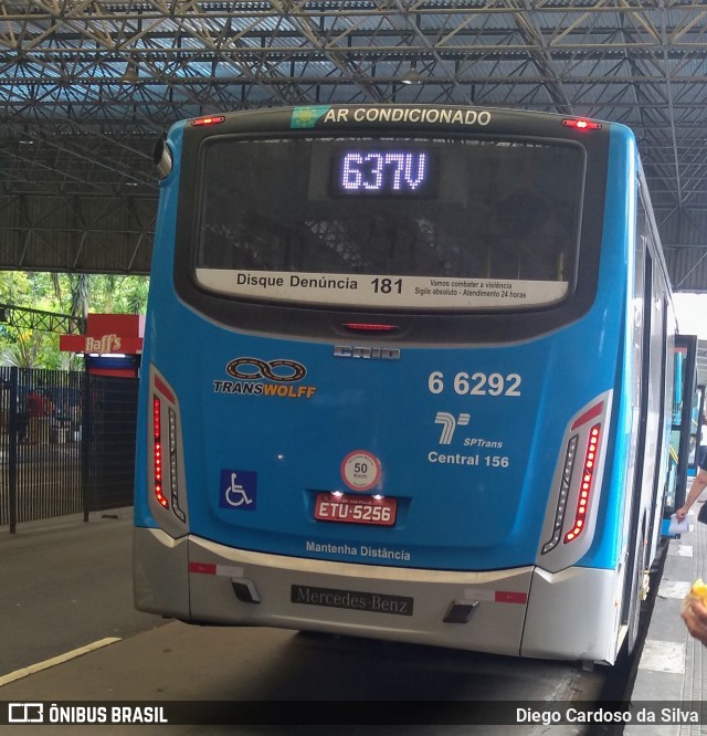 Transwolff Transportes e Turismo 6 6292 na cidade de São Paulo, São Paulo, Brasil, por Diego Cardoso da Silva. Número da foto: #7350422.