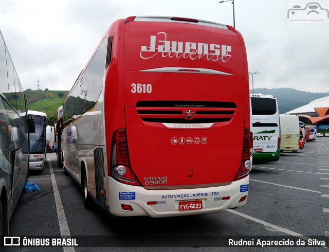 Auto Viação Jauense 3610 na cidade de Aparecida, São Paulo, Brasil, por Rudnei Aparecido da Silva. ID da foto: 7353935.