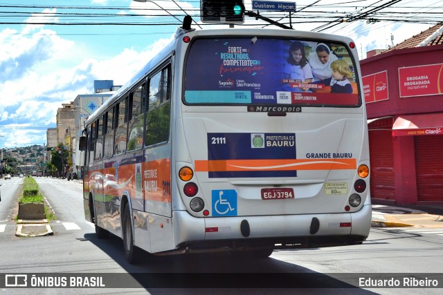 Transportes Coletivos Grande Bauru 2111 na cidade de Bauru, São Paulo, Brasil, por Eduardo Ribeiro. Número da foto: #7289533.