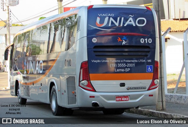 Viação União 010 na cidade de Alfenas, Minas Gerais, Brasil, por Lucas Elson de Oliveira. ID da foto: 6499878.