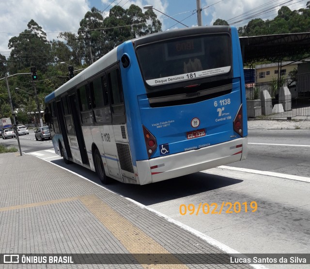 Viação Cidade Dutra 6 1138 na cidade de São Paulo, São Paulo, Brasil, por Lucas Santos da Silva. ID da foto: 6506232.