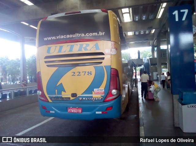 Viação Ultra 2278 na cidade de São Paulo, São Paulo, Brasil, por Rafael Lopes de Oliveira. ID da foto: 6525968.