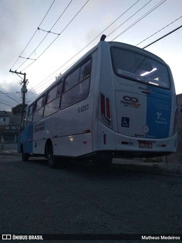 Transwolff Transportes e Turismo 6 6203 na cidade de São Paulo, São Paulo, Brasil, por Matheus Medeiros. Número da foto: #6484991.