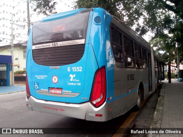 Viação Cidade Dutra 6 1552 na cidade de São Paulo, São Paulo, Brasil, por Rafael Lopes de Oliveira. ID da foto: 6592301.