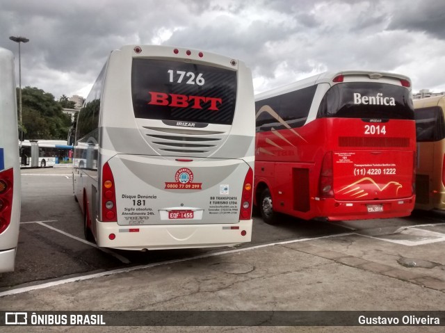 BBTT - Benfica Barueri Transporte e Turismo 1726 na cidade de São Paulo, São Paulo, Brasil, por Gustavo Oliveira. ID da foto: 6667856.