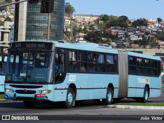 Transol Transportes Coletivos 0203 na cidade de Florianópolis, Santa Catarina, Brasil, por João Victor. Número da foto: #6687766.