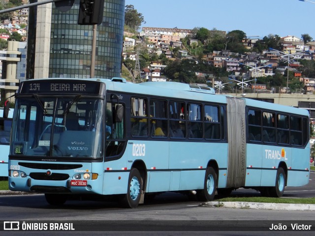 Transol Transportes Coletivos 0203 na cidade de Florianópolis, Santa Catarina, Brasil, por João Victor. ID da foto: 6687766.