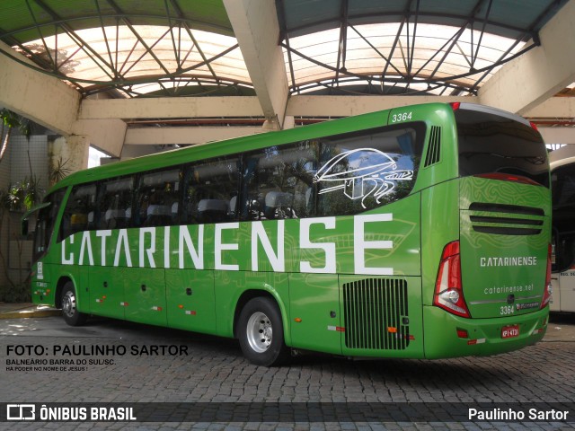 Auto Viação Catarinense 3364 na cidade de Joinville, Santa Catarina, Brasil, por Paulinho Sartor. ID da foto: 6636376.