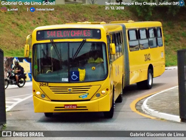 Auto Ônibus Três Irmãos 3042 na cidade de Jundiaí, São Paulo, Brasil, por Gabriel Giacomin de Lima. Número da foto: #6698629.