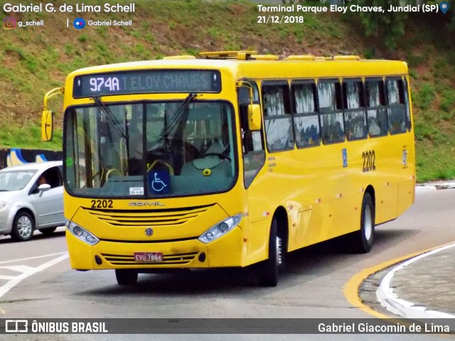 Viação Jundiaiense 2202 na cidade de Jundiaí, São Paulo, Brasil, por Gabriel Giacomin de Lima. ID da foto: 6698619.