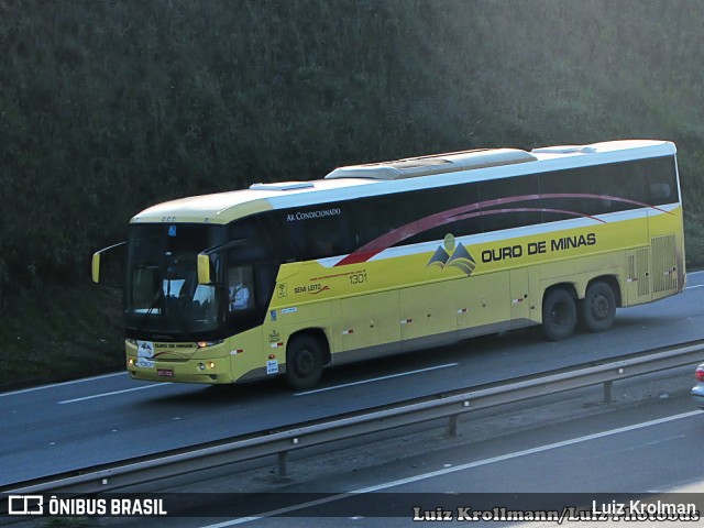 Ouro de Minas Transportes e Turismo 1301 na cidade de Juiz de Fora, Minas Gerais, Brasil, por Luiz Krolman. ID da foto: 6745122.