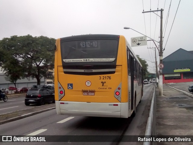 Viação Metrópole Paulista - Zona Leste 3 2176 na cidade de São Paulo, São Paulo, Brasil, por Rafael Lopes de Oliveira. ID da foto: 6748630.